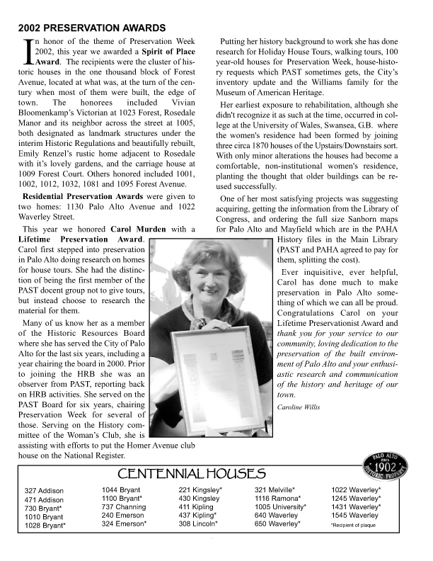 Page from summer 2002 PAST Newsletter
